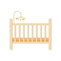 Baby bed, cradle in colours furniture for children bedroom isolated on white background in flat style with hanging mobile stock illustration. vector