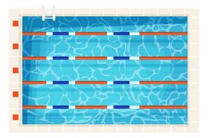 Swimming pool sport professional top view with clean blue water in cartoon style isolated on white background vector