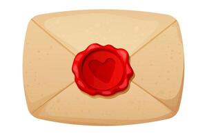 Romantic envelope, love letter parchment paper with wax seal heart isolated on white background. Valentines day holiday vector