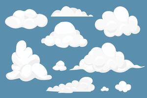 Collection clouds weather simple cute design isolated on blue background. Set soft object, design element. vector