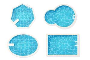 Set Swimming pool top view isolated on white background. Water texture, detailed and bright. Outdoor, landscape. vector