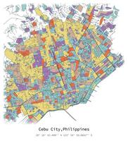 cebú ciudad,filipinas,ciudad centro, preciso mapa urbano detalle calles carreteras color mapa vector