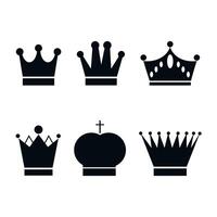 Set, collection of black crowns isolated on white background. Icon, logo, design element or stencil stock illustration. vector