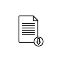 icon illustration of a paper with a down arrow, representing document download or file transfer vector