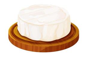 Camembert cheese, brie french soft creamy food on wooden tray isolated on white background. vector