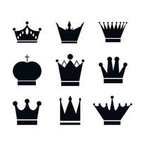 Set, collection of black crowns isolated on white background. Icon, logo, design element or stencil stock vector