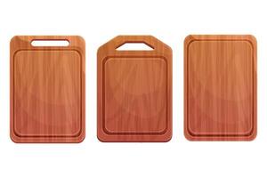 Set Cutting board wooden chopping desk top view in cartoon style isolated on white background. Wood shield, menu mockup vector