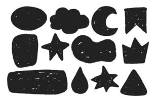 Set grunge comic elements text bloxes, speech bubble, stars, clous, moon jagged textured in doodle isolated on white background. vector