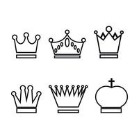 Set, collection line contour crown different design in black colour isolated on white background. Royalty symbol, heraldic sign vector