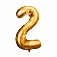Watercolor golden foil balloon digit 2. Hand drawn birthday party number decoration isolated on white background. Shiny element fo vector