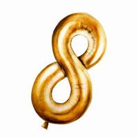 Watercolor golden foil balloon digit 8. Hand drawn birthday party number decoration isolated on white background. Shiny element f vector