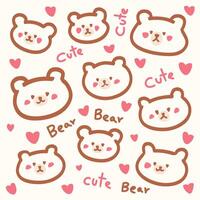 Cute Kawaii Bear Faces Pattern. Adorable Cartoon Design. vector