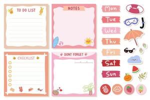 Cute Kawaii Planner Stickers and Notes. Adorable Cartoon Style. vector