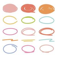 Series of red, yellow, blue, pink, green highlight pen circle, hand draw circles set in various colors. vector