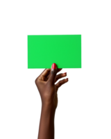 hand holding a blank green card, with a transparent background png