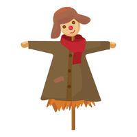 Cheerful cartoon scarecrow wearing a hat and scarf, isolated on a white background vector