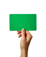 hand holding a blank green card, with a transparent background png