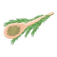 Wooden spoon with rosemary leaves and sprig vector