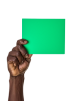 hand holding a blank green card, with a transparent background png