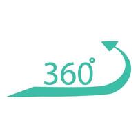 A minimalist graphic of a teal 360degree rotation arrow, symbolizing full rotation or turnaround vector