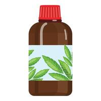 graphic of a brown bottle with a green leaf label and red cap, symbolizing natural remedies vector