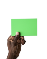 hand holding a blank green card, with a transparent background png