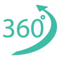 icon of a stylized arrow forming a 360degree loop, representing rotation or panorama views vector