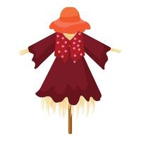 Scarecrow cartoon illustration in red dress vector