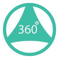 Teal 360degree angle icon symbolizing panoramic view capabilities vector