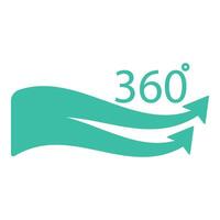 A teal 360degree rotation arrow icon on a white background, depicting full rotation or cycle vector