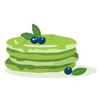 Green matcha pancakes with blueberries illustration vector