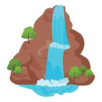 Flat design illustration of a vibrant waterfall with trees on a mountain vector