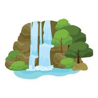 Vibrant flat design of a serene waterfall surrounded by lush greenery vector