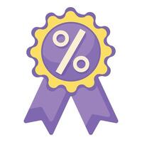 Purple and yellow discount badge with percentage symbol in a flat design style vector