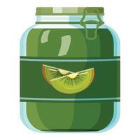 graphic of a sealed jar filled with homemade kiwi jam and a fruit slice label vector