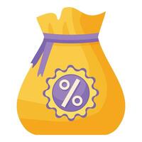 Colorful icon of a money bag with a discount percentage symbol vector