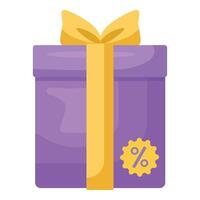 Discounted purple gift with golden ribbon vector