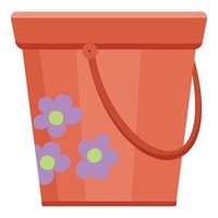 Vibrant illustration of a orange bucket decorated with purple and blue flowers vector