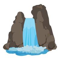 Vibrant illustration of a tranquil cartoon waterfall with flowing blue water amid rocky terrain vector