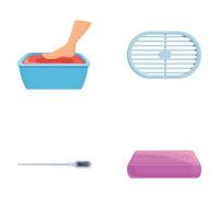 Paraffin therapy icons set cartoon . Cosmetic procedure for feet vector