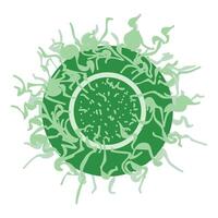 estilizado ilustración de un verde virus con detallado Picos y núcleo modelo vector