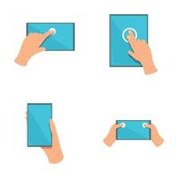 Touch screen icons set cartoon . Hand gesture on touch digital device vector