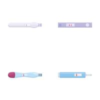 Pregnancy test icons set cartoon . Pregnancy positive and negative test vector