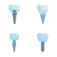 Dental implant icons set cartoon . Various type of tooth implant vector