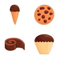 Chocolate sweet icons set cartoon . Chocolate dessert and confectionery vector