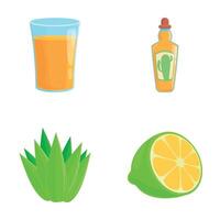 Tequila icons set cartoon . Traditional strong agave drink vector