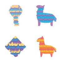 piñata íconos conjunto dibujos animados . de colores mexicano piñata para fiesta juego vector