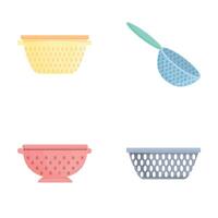 Colander icons set cartoon . New colander of various shape and color vector