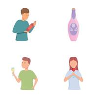 Wine tasting icons set cartoon . Professional expert doing wine tasting vector