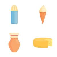 Dairy product icons set cartoon . Milk whipped cream cheese and ice cream vector